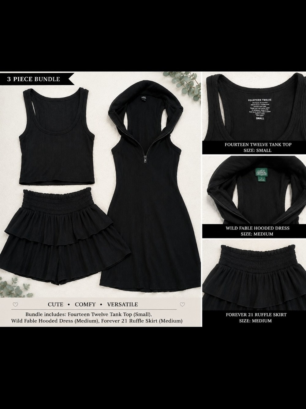 Forever 21 Black Ruffle Skirt Set - 3 Piece Bundle